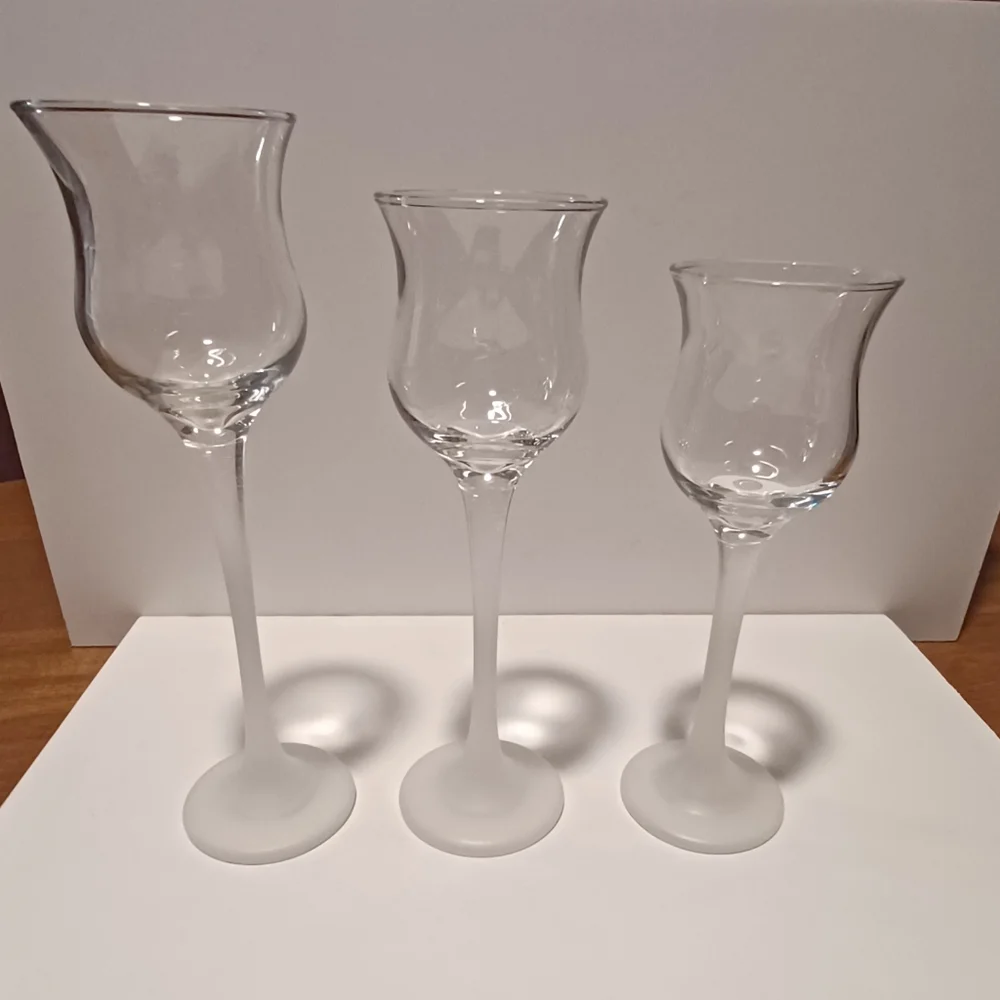 NWT Vintage PartyLite Iced Crystal Frosted Stem Votive Candle Holders - Set of 3 - Picture 1 of 6